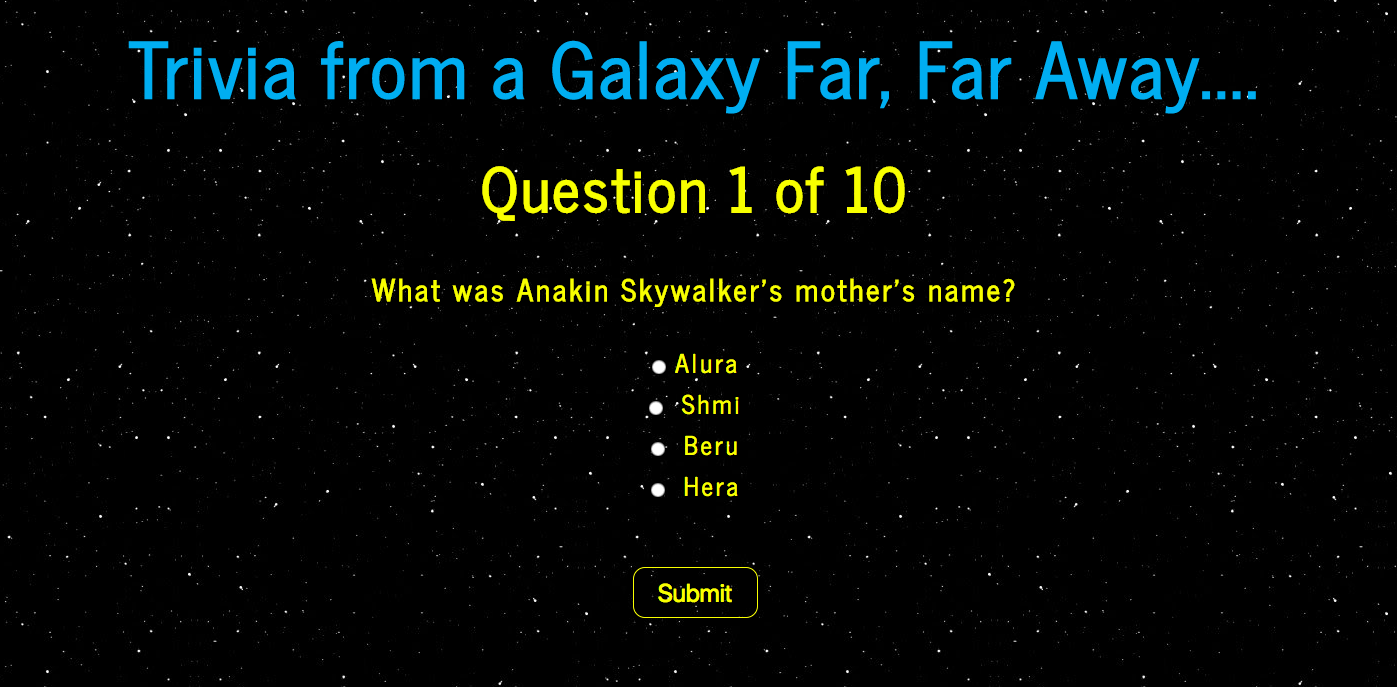 screen shot of Star Wars Trivia