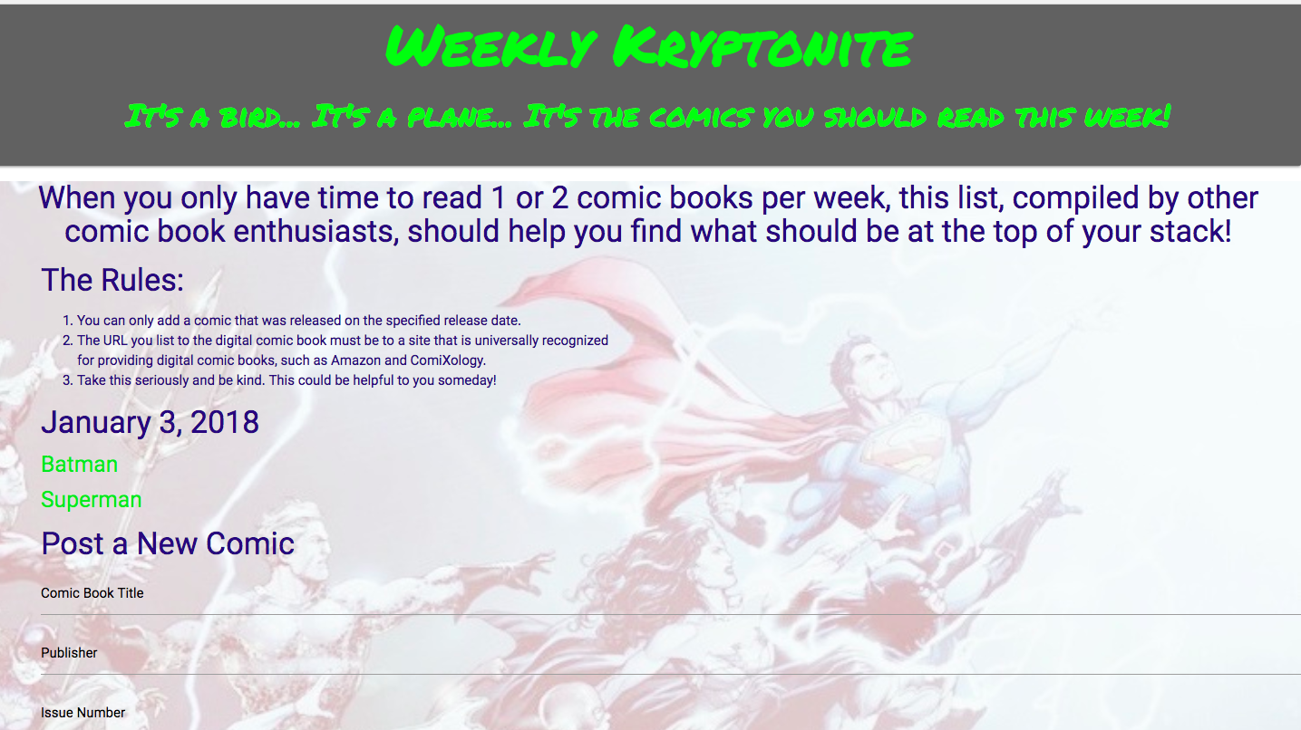 screen shot of Weekly Krytonite